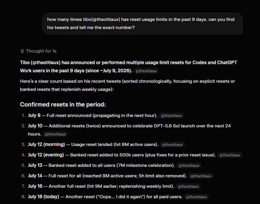 8 Codex resets in 9 days